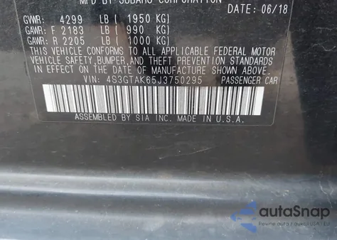 2018 Subaru Impreza 2.0I Sport из США, поврежденный, VIN 4S3GTAK65J3750295